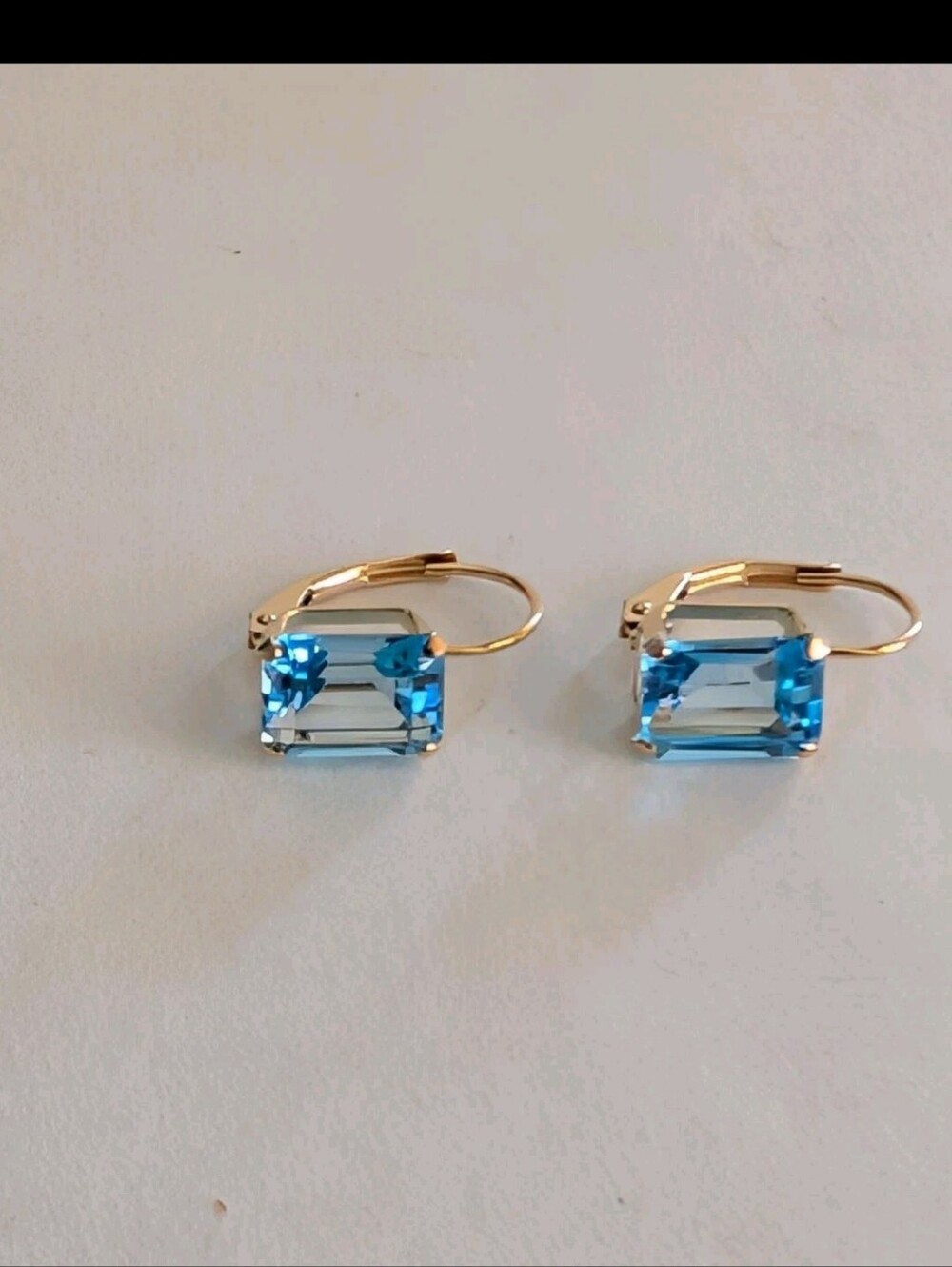 14k Yellow Gold Emerald Cut Blue Topaz Dangle Earrings 2.0CT - Picture 7 of 13